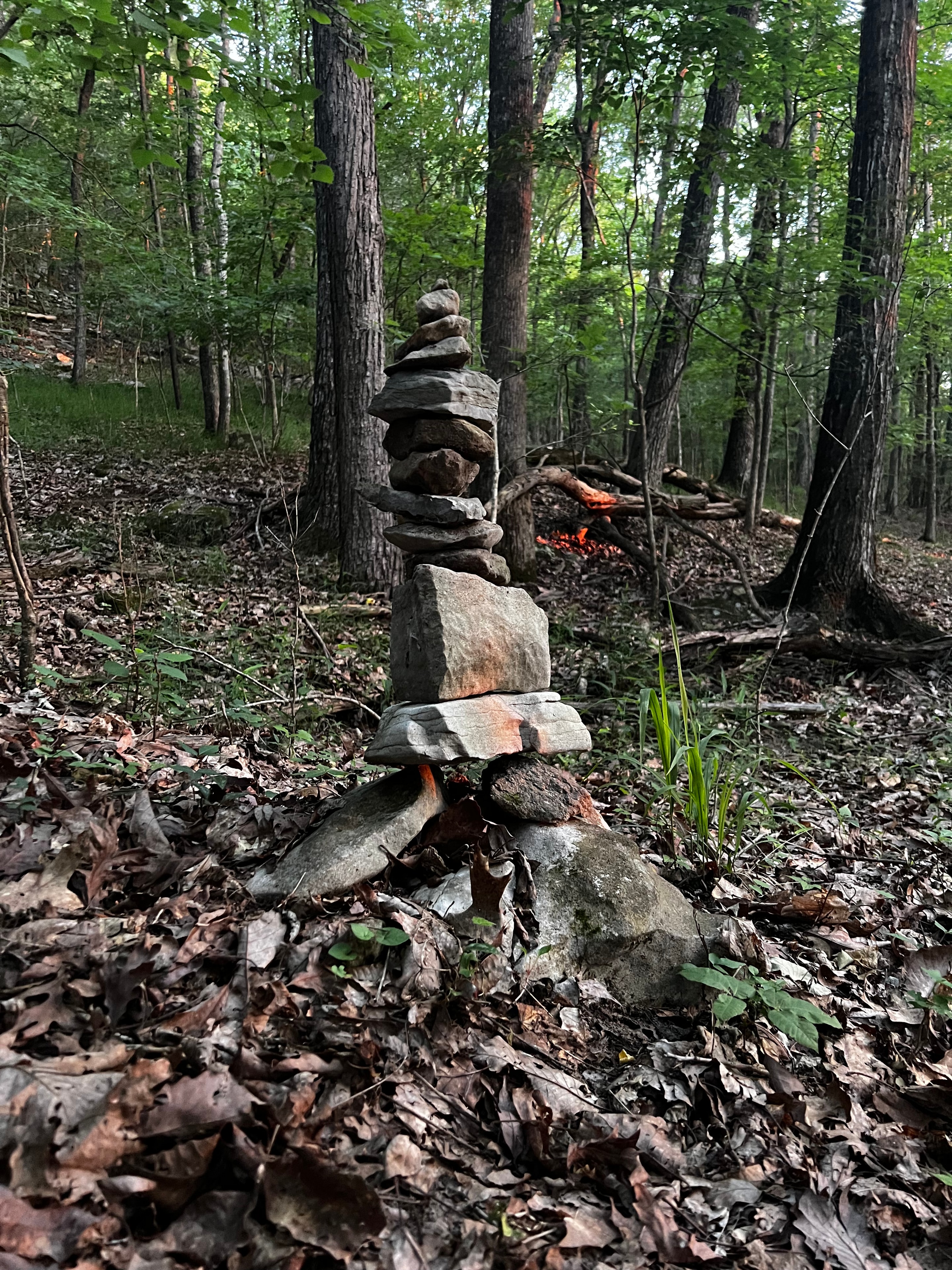 Stacked rock cairn on the trail at Dug Hill