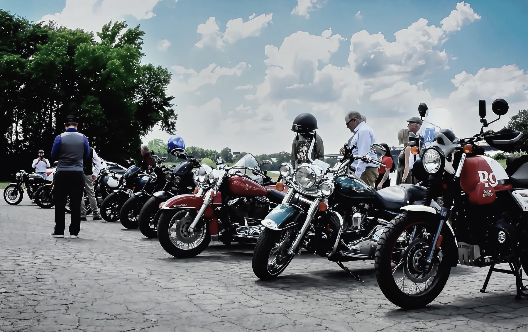 Distinguished Gentleman's Ride — classic bikes lined up on cobblestone